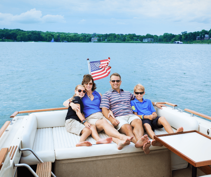 Family of four on boat